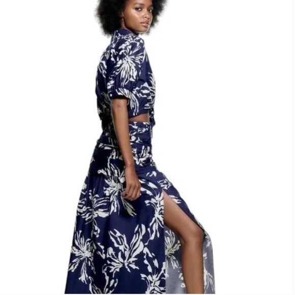 NWOT ZARA MIDI SKIRT IN PRINTED FABRIC BLUE/WHITE SIZE M | 4886/091/044 - Picture 6 of 8
